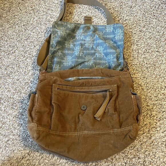 Fossil Brown Corduroy Crossbody Messenger Handbag Adjustable Strap Y2K Purse - Picture 2 of 15